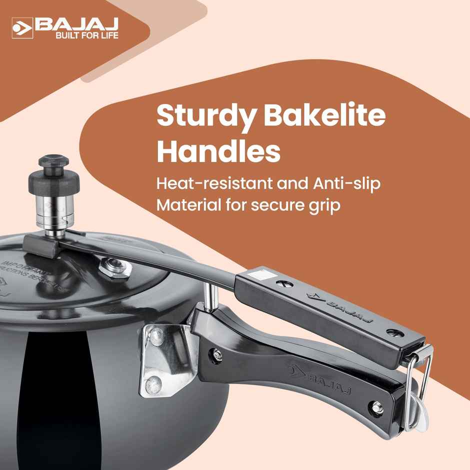 Bajaj 2 Liter Hard Anodised Inner Lid Induction Compatible Pressure Cooker New Shakti 2hd