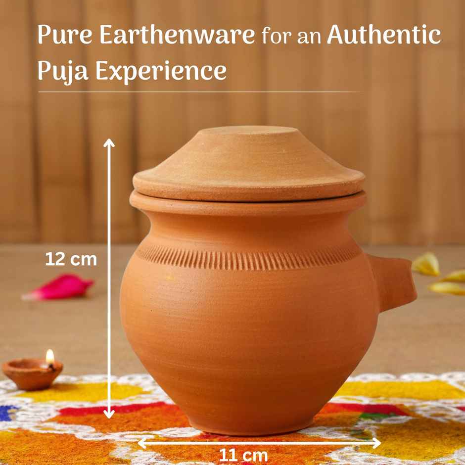 Karva Matka with Nozzle Terracotta | 10 x 10 cm | Traditional Pooja Pot | Cycle