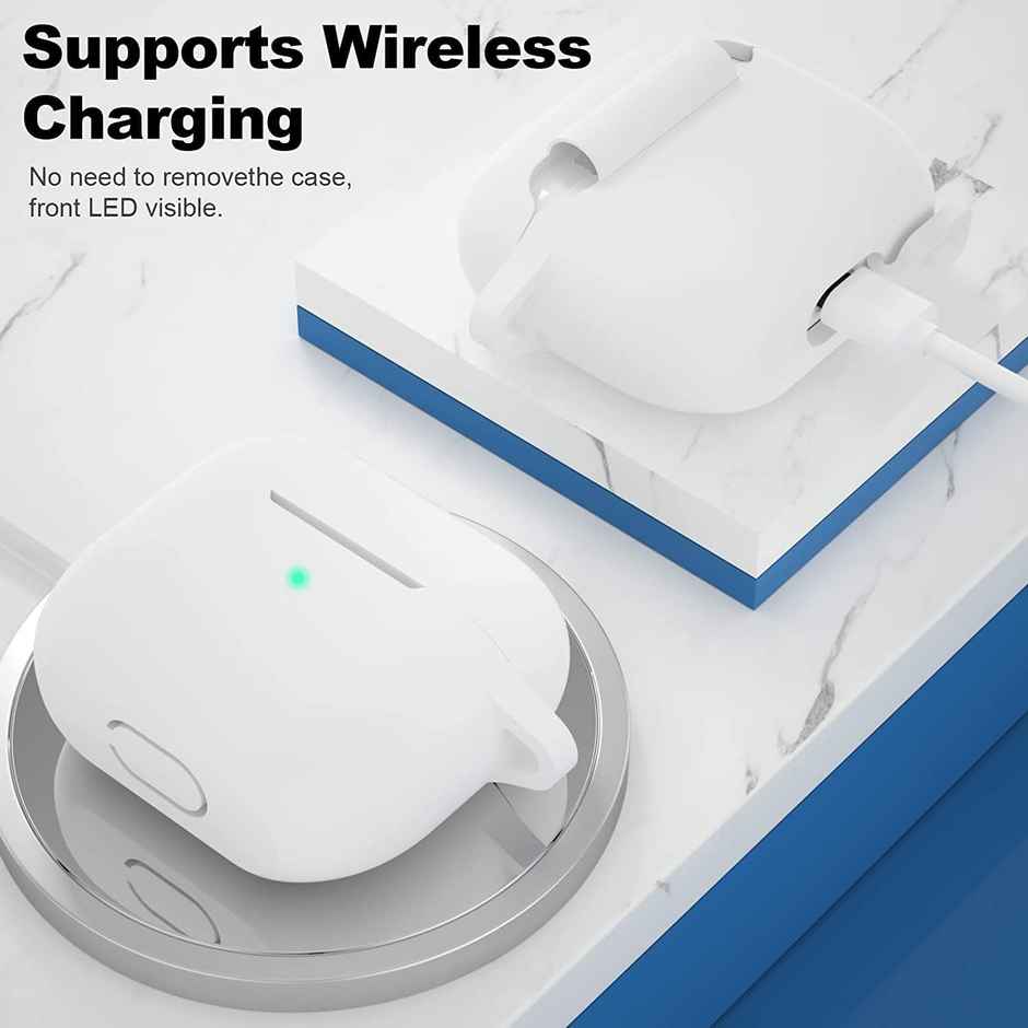 Sounce AirPods 3 Case Cover with Keychain |Shockproof Silicone Skin for 3rd Gen | 2021 | White