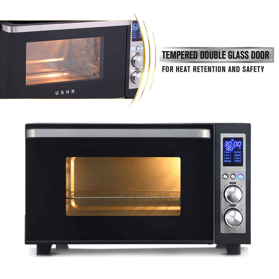 Usha Oven Toaster Griller 30L (Stay On Feature, Air Fryer Mode, 360 Degree Convection Tray, Black)