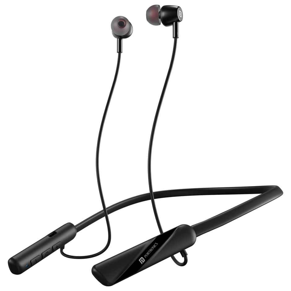 Portronics Harmonics Z10 in Ear Bluetooth Headphone with Mic, 35Hour Playtime,10mm Driver, Magnetic Earbuds, Voice Assistant, Bluetooth 5.3V, IPX4 Water/Sweat Resistance, Type C Fast Charging - Black