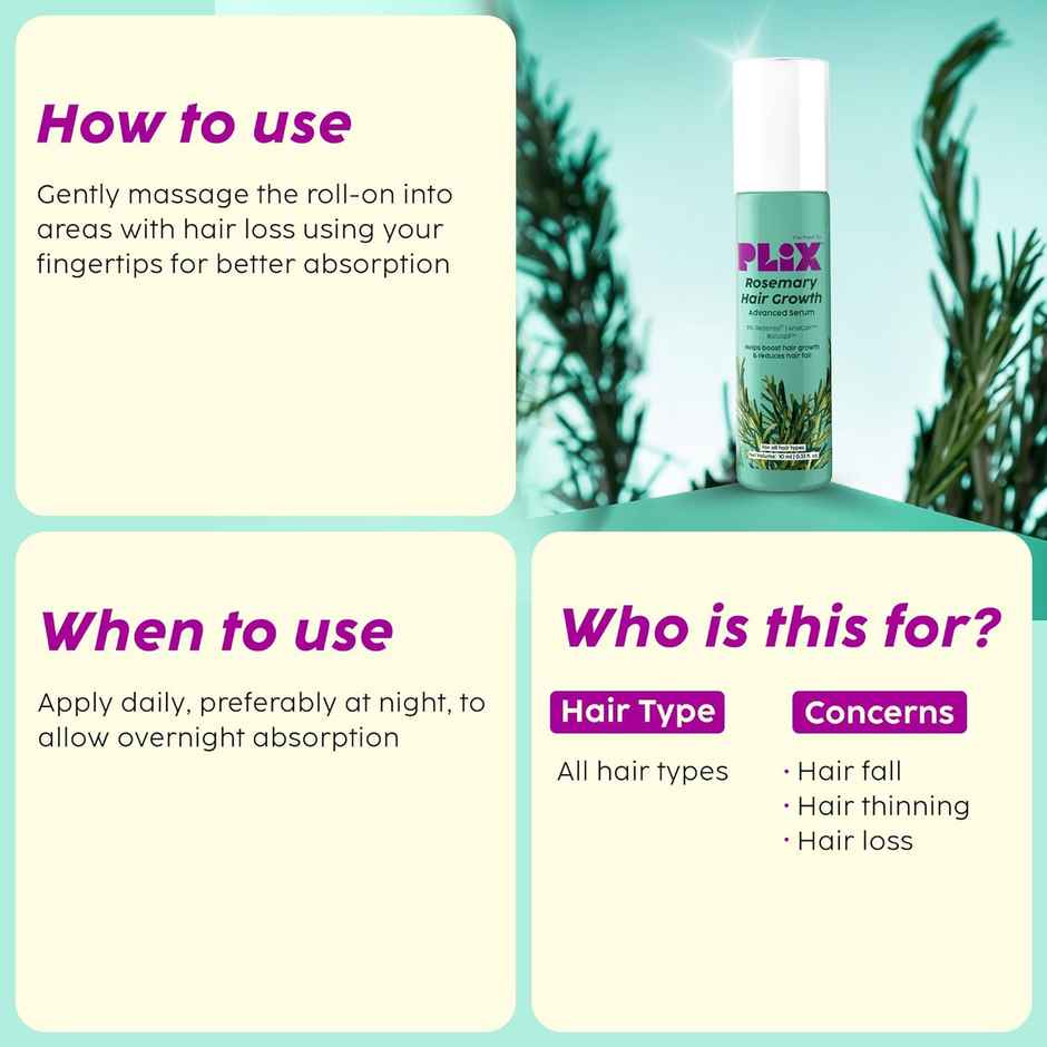 Plix The Plant Fix Rosemary Hair Growth Advanced Serum Roll-On | Prevents Hair Fall Combo