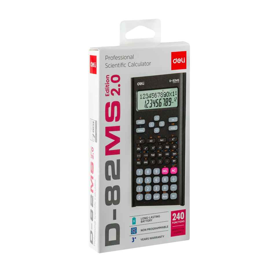 Deli D82-MS 2.0 Scientific Calculator | 12 Digits, 240 Functions & 2 Line LED Display (Black)