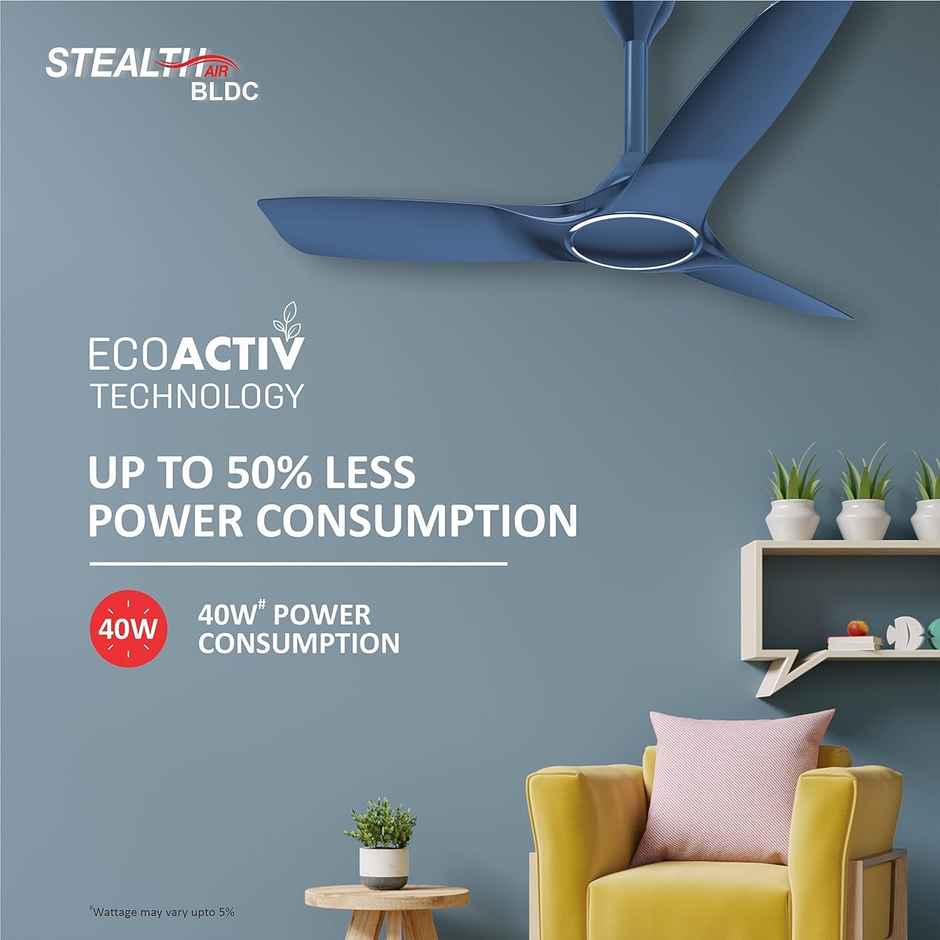 Havells Stealth Air BLDC Motor Ceiling Fan,1200mm,Remote Control,100% Copper Motor,Indigo Blue