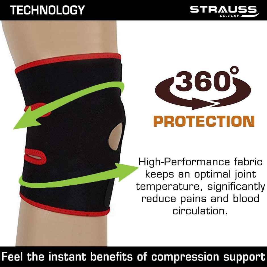 Strauss Adjustable Knee Support Patella, Pair, (Free Size, Black/Red)