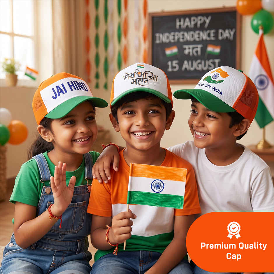 Independence Day Tricolour Cap INDIA Printed Patriotic Cap for Kids, Men & Women | Party Propz