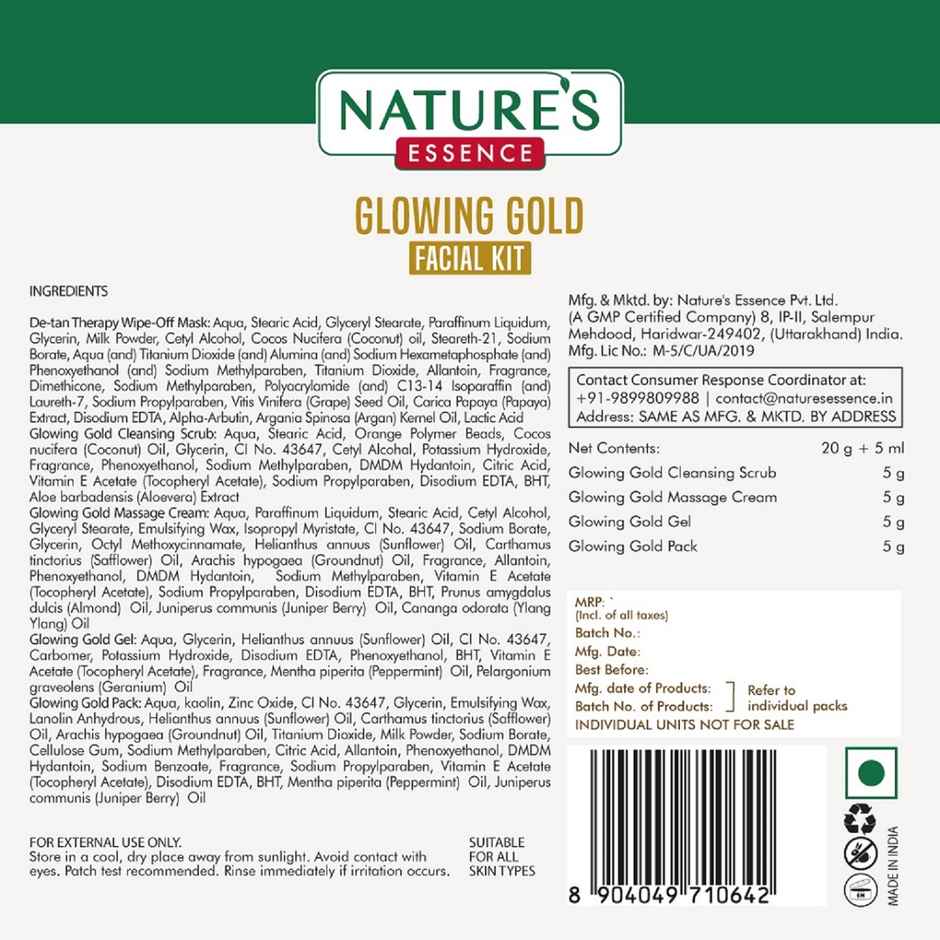 Nature's Essence Glowing Gold Facial Kit Single Use Pack