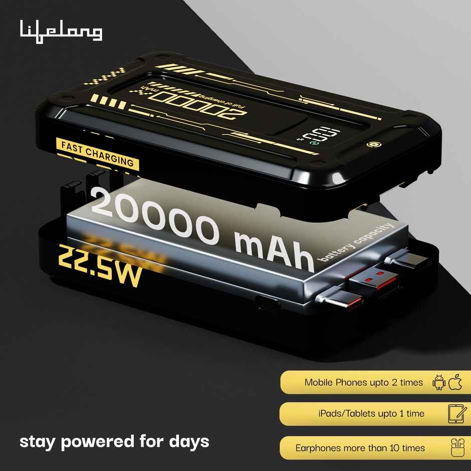 Lifelong Armour 20000 mAh 22.5 W Compact PocketSize PowerBank | 6 Input/Output Port (LLPBBWB20)