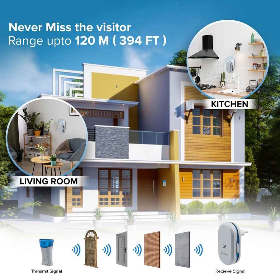 Panasonic Wireless Doorbell With 45 Selectabeble Tunes, 22720, Grey