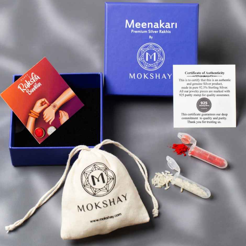 Silver Meenakari 925 Sterling Silver Beads with Rudraksha Rakhi (meenakari)