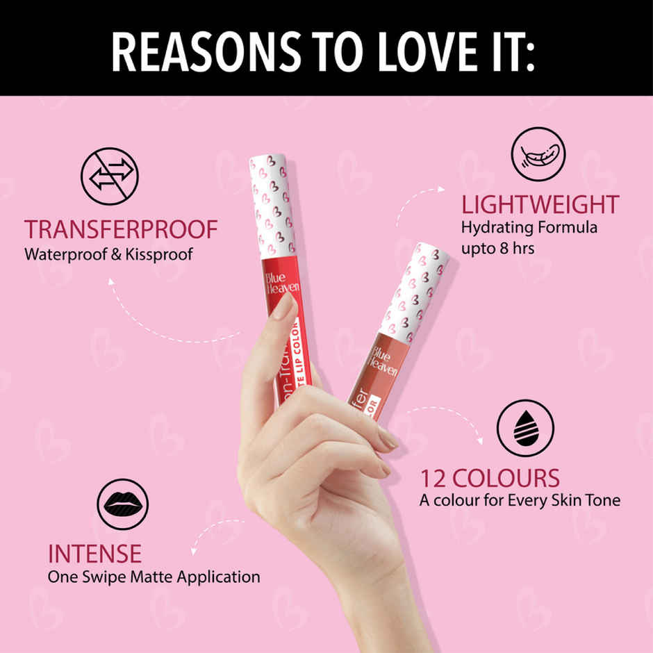 Blue Heaven Non Transfer Liquid Lip Color Matte Finish Waterproof | Red Maroon