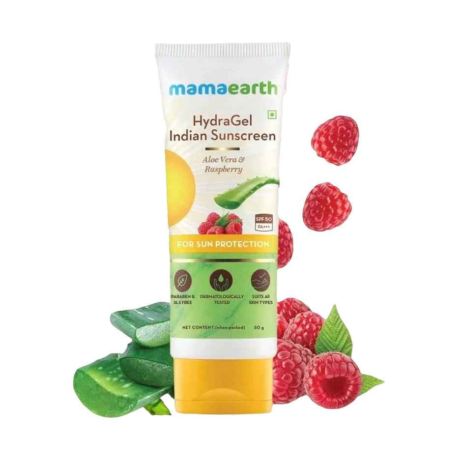 Mamaearth HydraGel Indian Sunscreen SPF 50, with Aloe Vera & Raspberry for Tan Protection