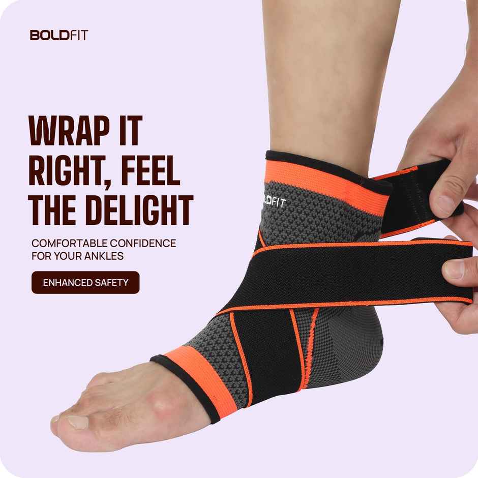 Boldfit Ankle Support For Pain Relief Ankle Brace For Women & Men Orange-Black Fs