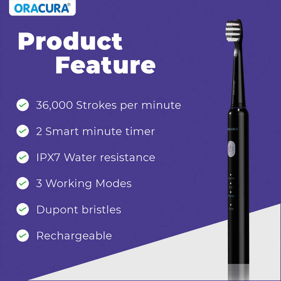 Oracura SB200 Sonic Lite Rechargeable Electric Toothbrush Black