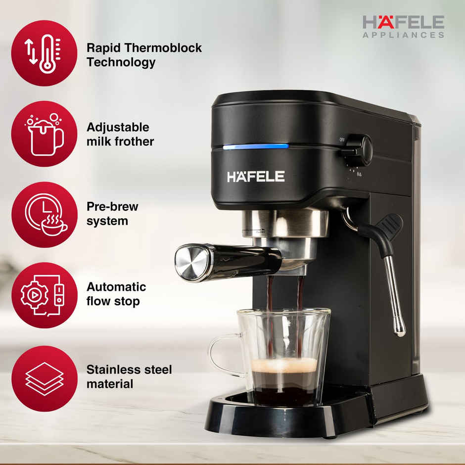 Hafele U-Kaffee Espresso Coffee Machine, 15-Bar Pressure, Removable Water Tank (1L),1450 W