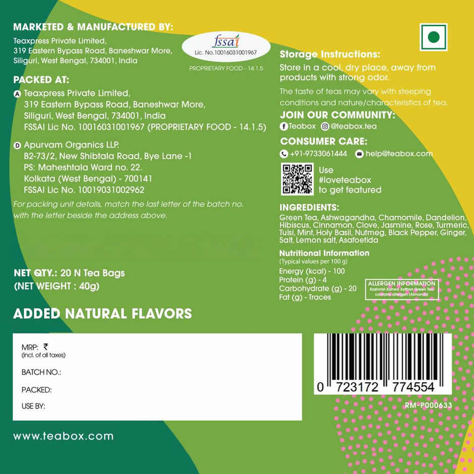 Teabox Assorted 20 Wellness Green Tea Bags | Helps To Detox, Improves Sleep, Skin Health & Immunity