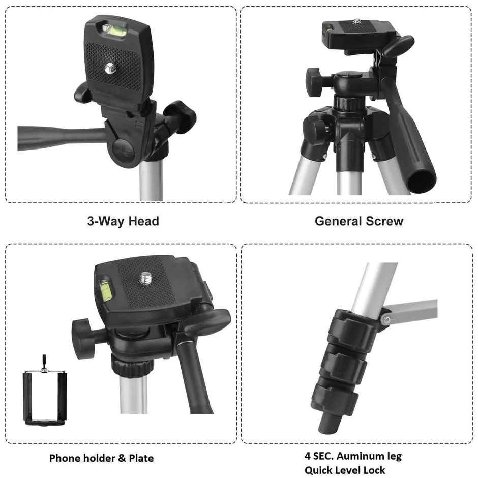 Tygot 3110 Adjustable Aluminium Alloy Tripod Stand Holder for Mobile Phones & Camera, 350 mm -1020 mm, 1/4 inch Screw + Mobile Holder Bracket