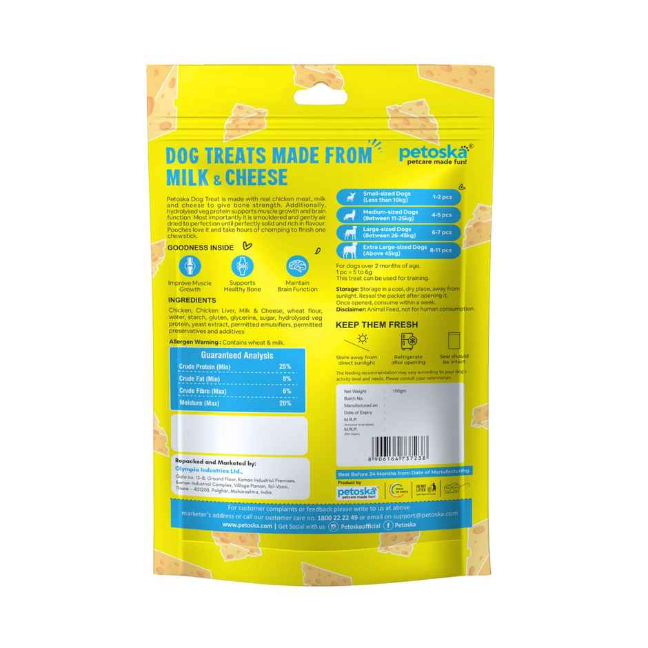 Petoska Dog Treats Milk & Cheese Chicken Sticks