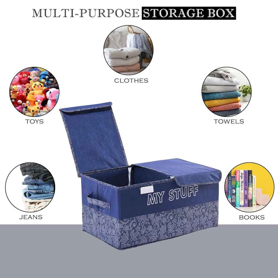 Kuber Industries 2 Compartments Foldable Double Lid Large Wardrobe Organizer | Navy Blue