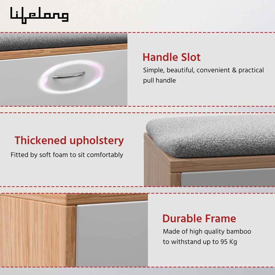 Lifelong Wooden ShoeRack Cabinet with Bench | Detachable | Adjustable MiddleShelf