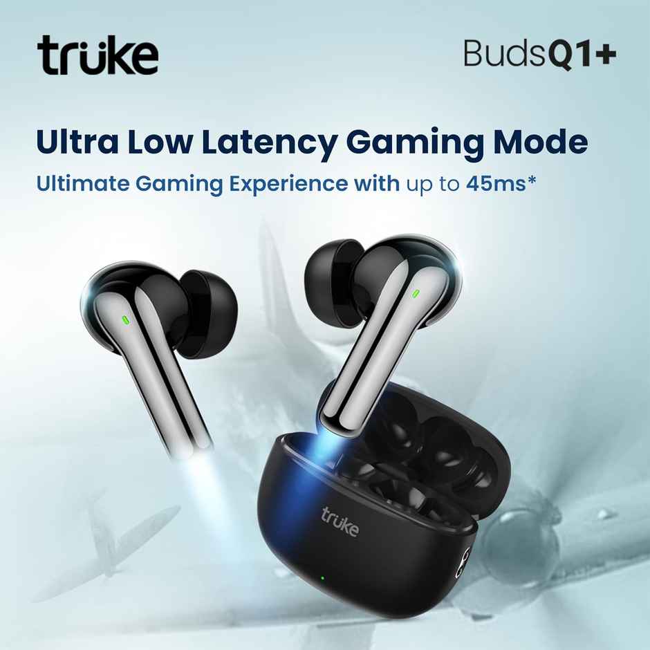 Truke Buds Q1+ with 80H Battery, 4Mic Adv.ENC, 12mm Drivers, Game Mode (45ms) (Black,True Wireless)