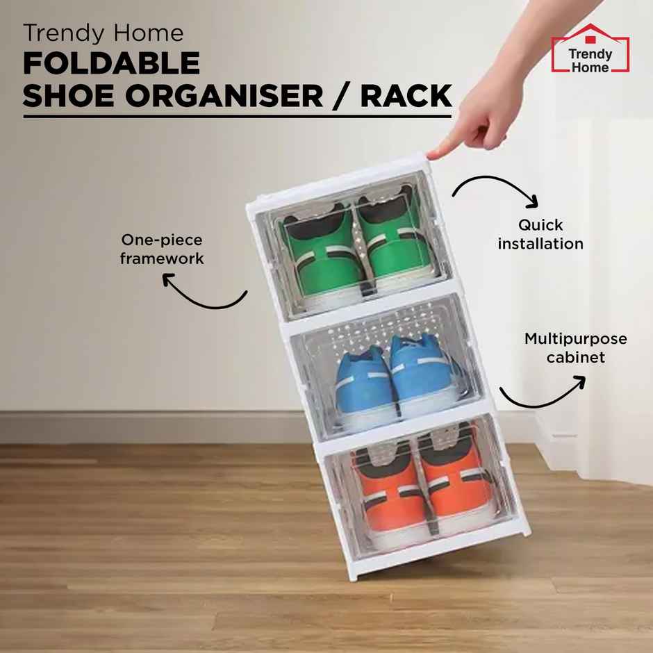 Senego Shoe Organiser | Shoe Rack | Sneaker Box | 3 Layer | Foldable - White