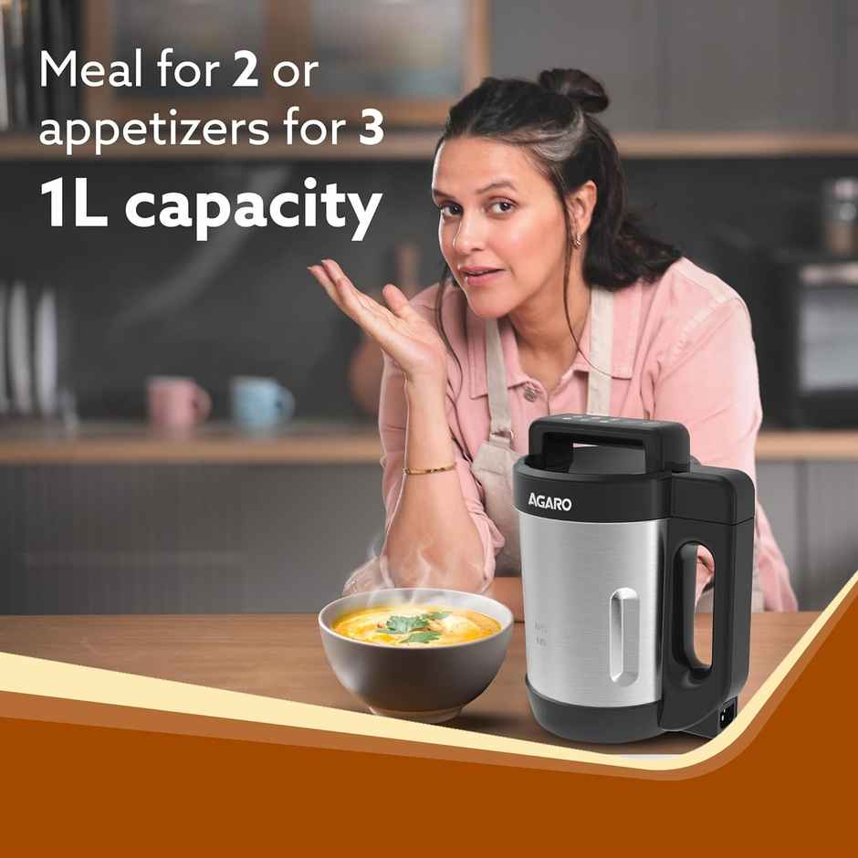 Agaro Elite Soup Maker, 1 Litre, Blending & Heating Cooking Functions Copper Motor Stainless Blades