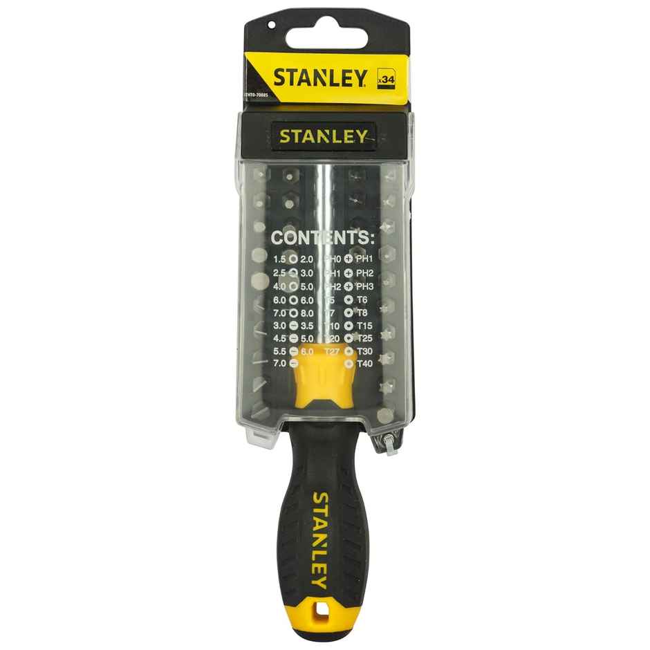 STANLEY 70-885 34-in-1 Screwdriver Set, Rubber Moulded Handle, Magnetic Bit Holder, Yellow & Black