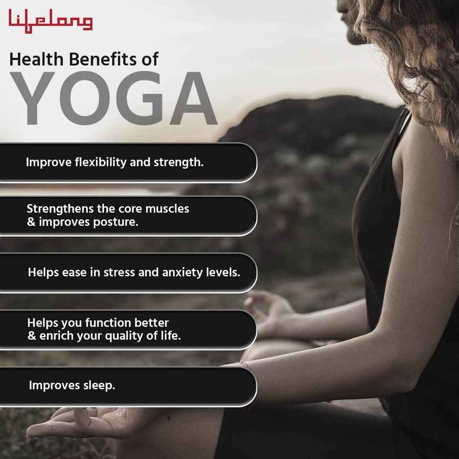 Lifelong 8mm EVA Yoga Mat with Carry Strap for Gym & Home Workout | Grey