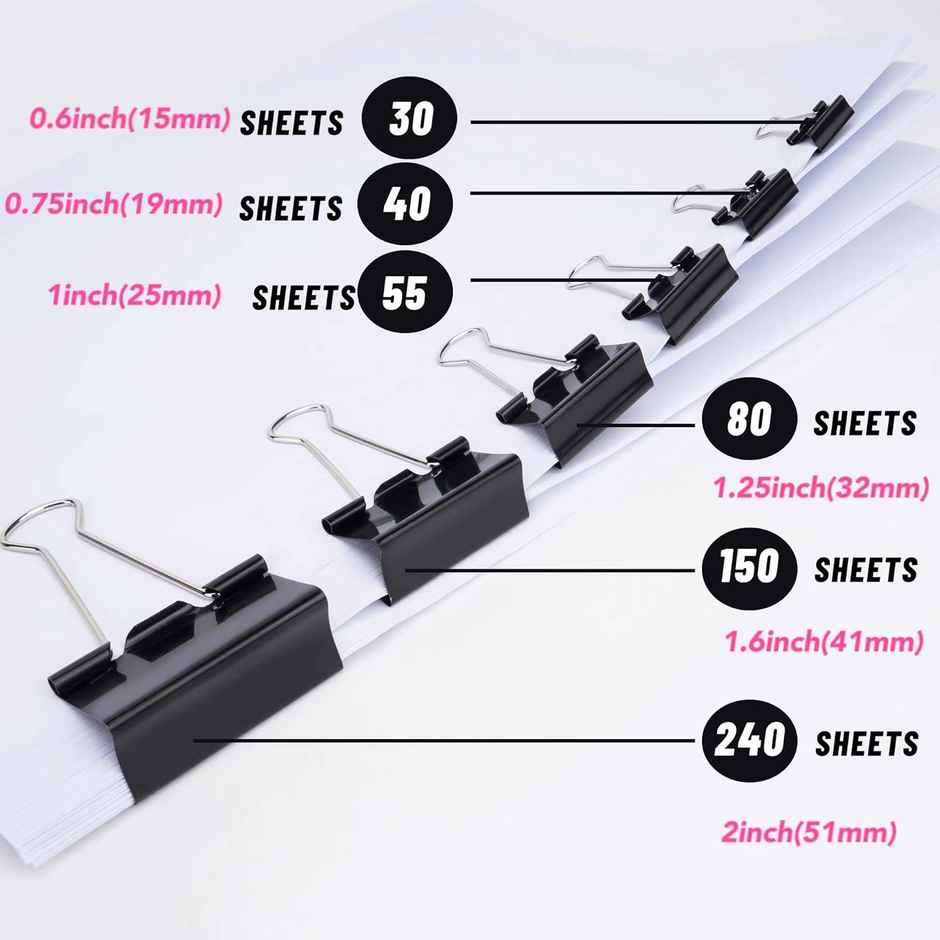 Saya Binder Clips - 25mm Metal Clips, 12 Pieces per Pack for Paper Organization