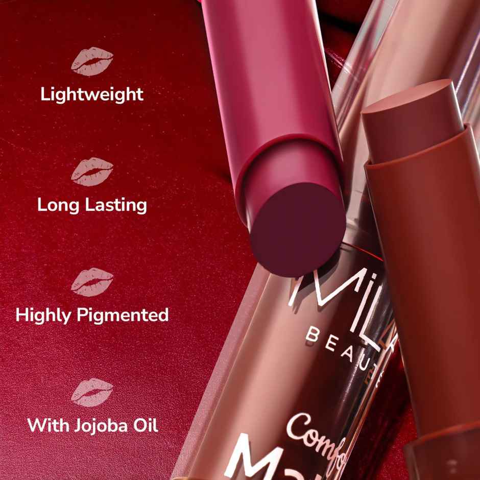 Mila Beaute Comfort Matte Lipstick | Pigmented & Long-Lasting | Magenta Violet