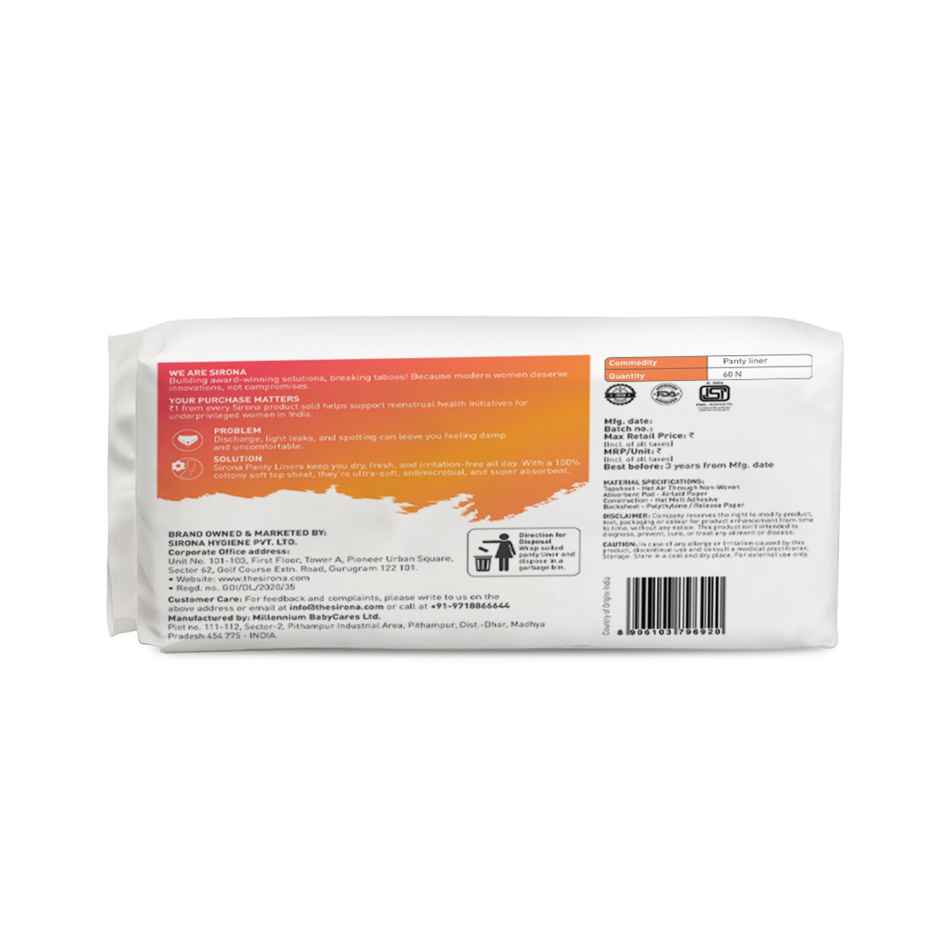 Sirona Cottony Soft Daily Fresh Women Pantyliners | Prevents Spotting | Ultra Thin
