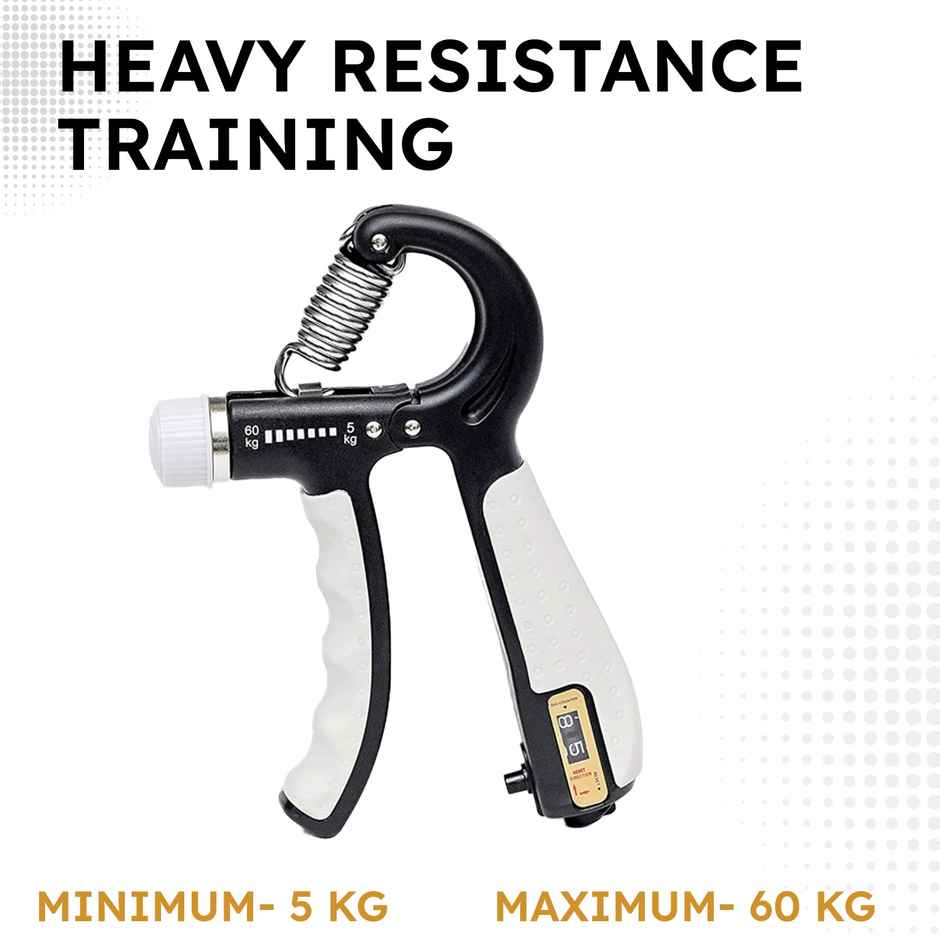 Slovic Adjustable Hand Gripper with Counter | up to 60 kg | Ideal for Gym & Home Workout | Black & White