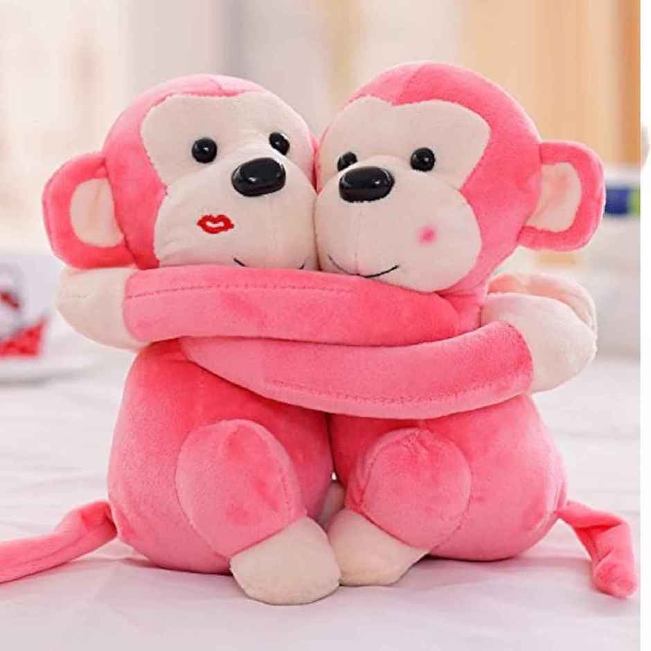 Storio Monkey's Cuddly Couple Plush Soft toy Kids Birthday Gift | Pink - 25 cm