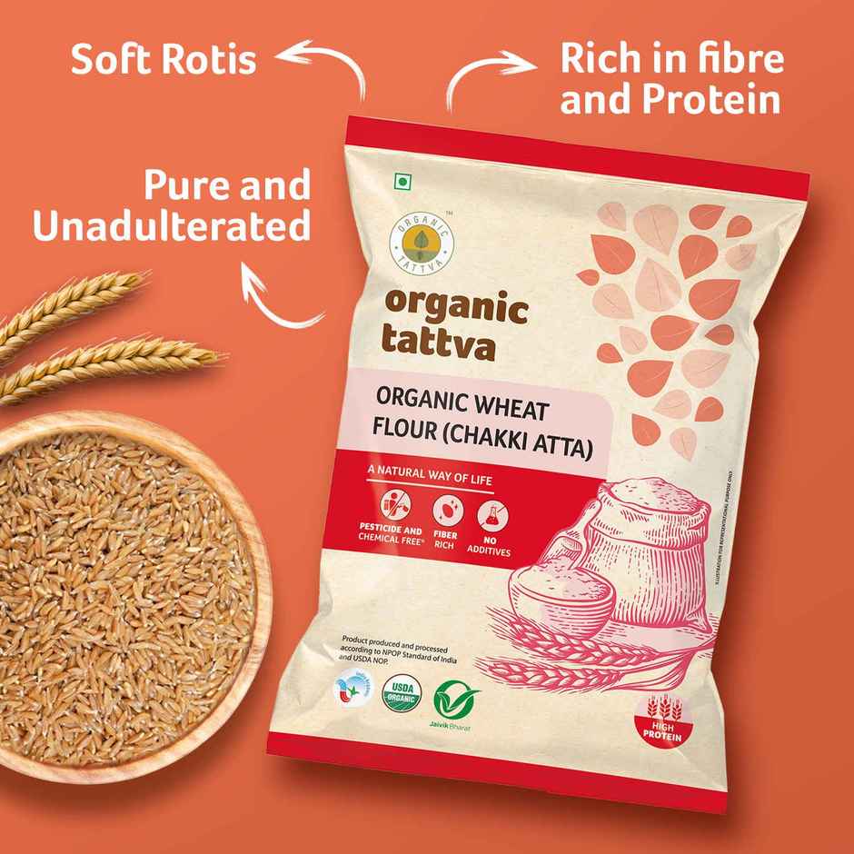Organic Tattva Whole Wheat Flour | Chakki Atta | 0% Maida