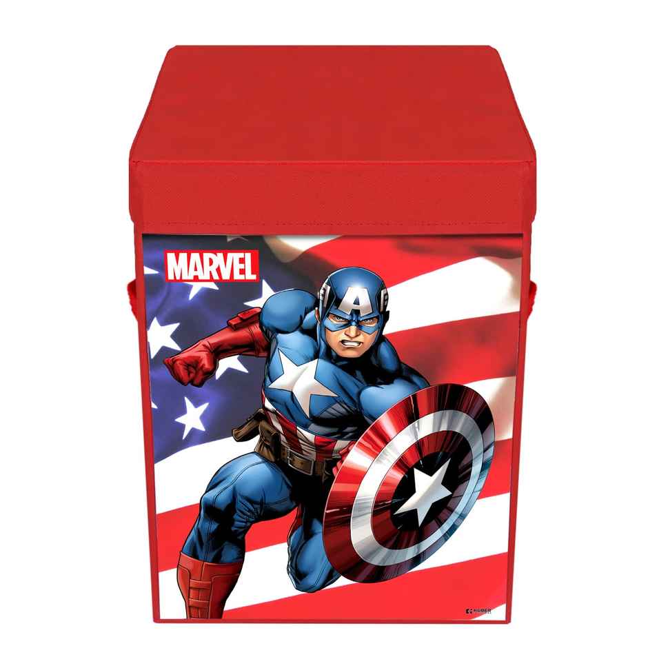 Kuber Industries Foldable 45 L Laundry Basket With Lid | Marvel Captain America Print - Red