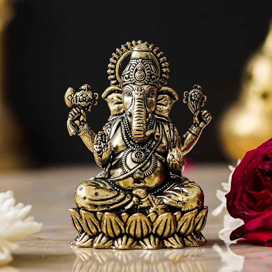 Ganesh Ji Brass Idol On Lotus | Small Size | Devnidhi