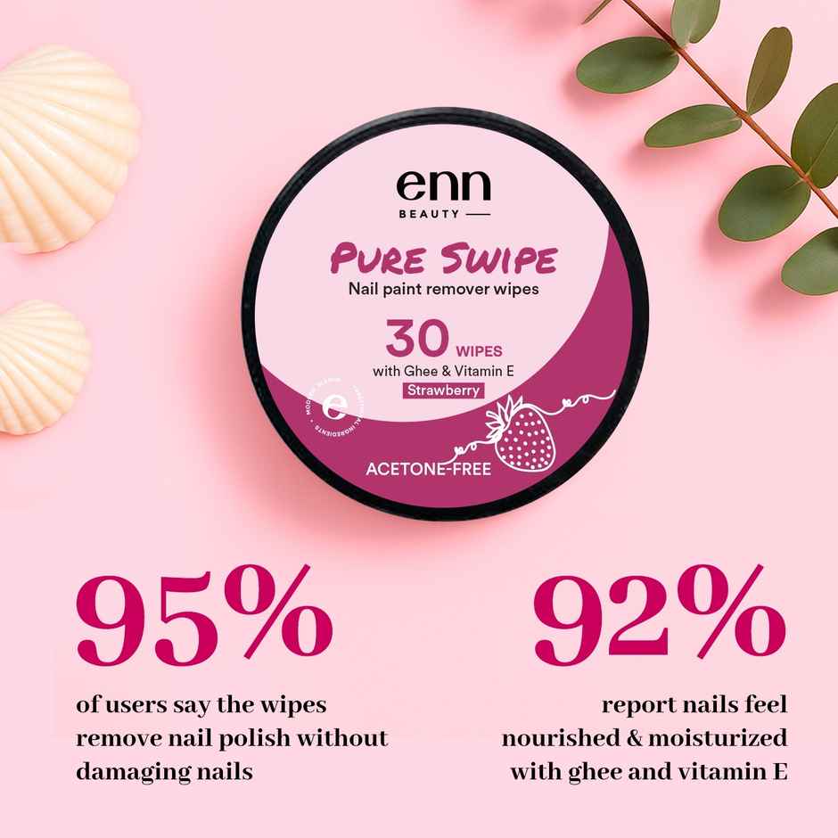 ENN Beauty Pureswipe Nail Remover Wipes Acetone Free Ghee and Vitamin E Biodegradable | Strawberry
