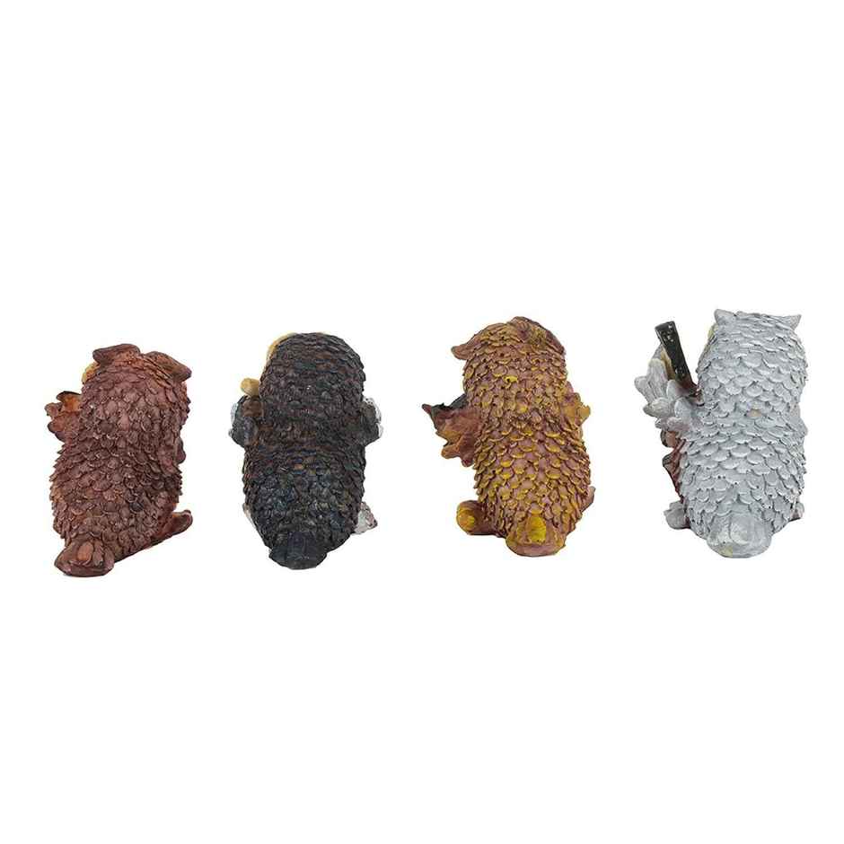 Tied Ribbons 4 Pcs Owls Playing Musical Instruments Showpiece