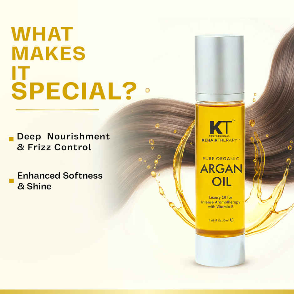 KT Professional Pure Organic Argan Oil Hair Serum | Frizz Control & Shine with Vitamin E