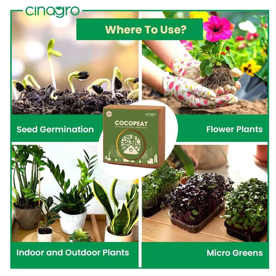 Cinagro Cocopeat Block Plant Fertilizer - Nutrient-Rich Plant Manure, Expands to 25L