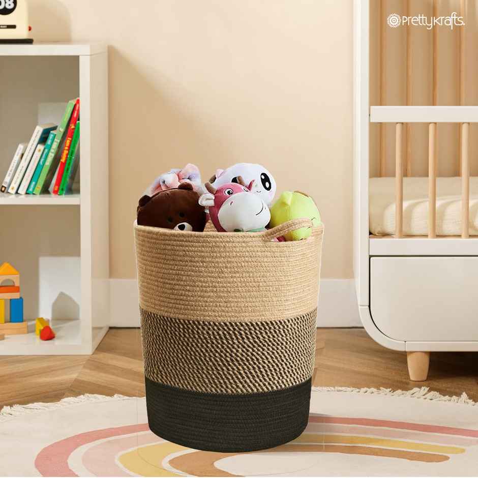 PrettyKrafts Jute & Rope Multipurpose Basket | Toy Storage, Laundry Box & Planter Organizer - Brown