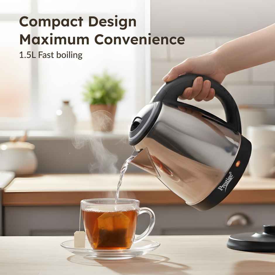 Prestige 1.5L PKOSS SS Electric Kettle, 1350 Watts, Elegant Design,Black, 1Y Warranty, ISI Certified