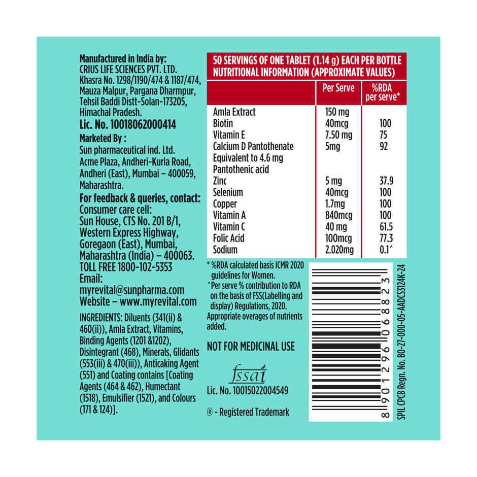 Revital Biotin with Zinc + DHT Blockers for Hair Growth | Vitamin E & Pantothenic Acid | 50 Tablets