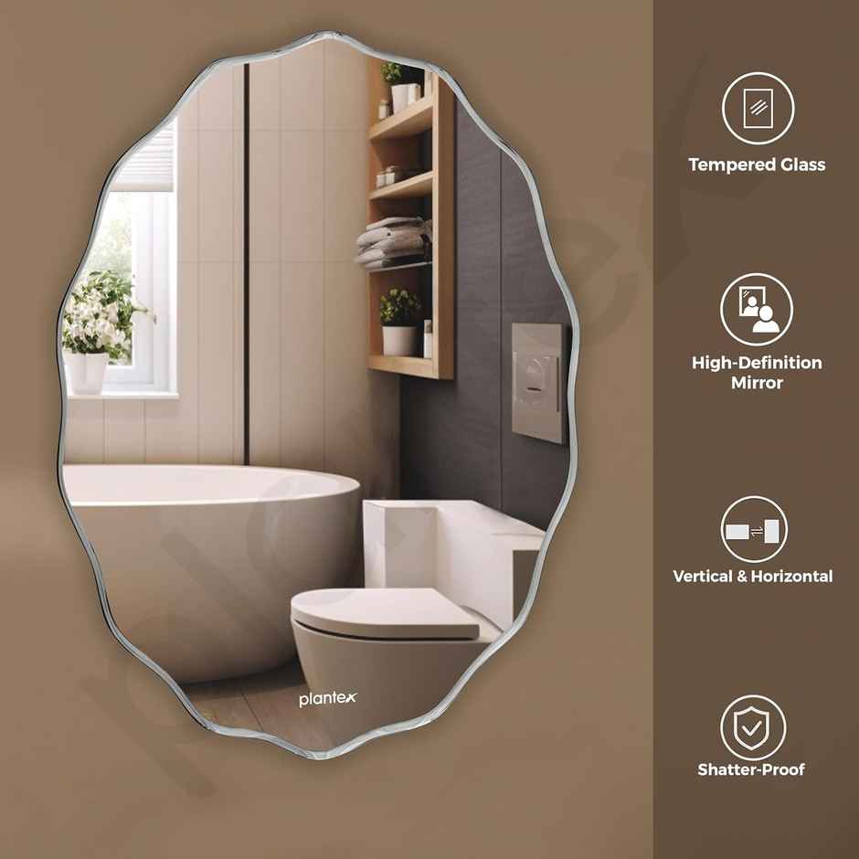 Plantex Frameless Oval Mirror for Bathroom Dressing Room Entryway - 18 x 24 Inch
