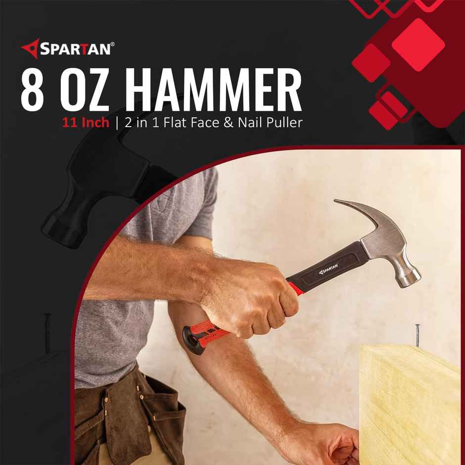 Spartan 8oz Claw Hammer | Magnetic Nail Holder | Fiberglass Grip | DIY Carpentry