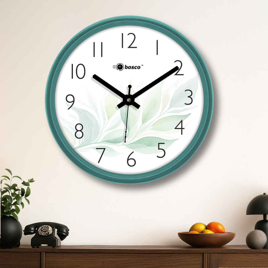 Bosco Analog Non Ticking Silent Teal Decorative 30 CM Round Wall Clock BWC 1603