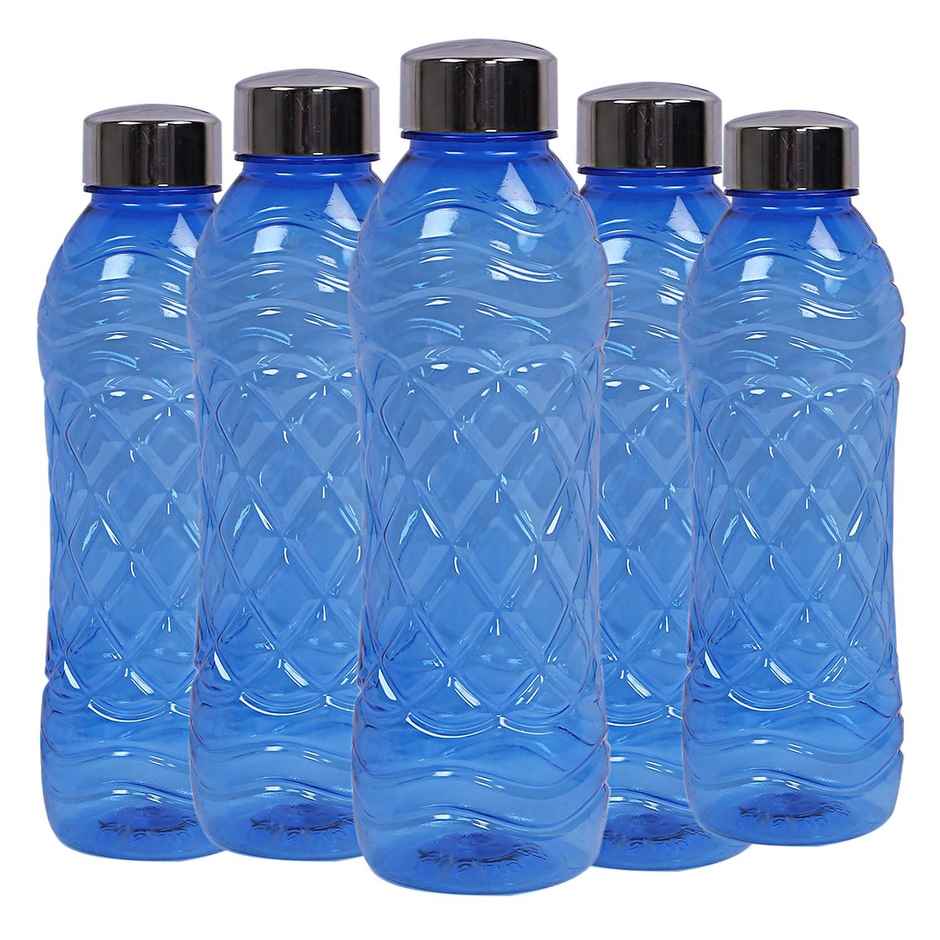 Kuber Industries Plastic 6 Pieces Fridge Water Bottle Set with Stainless Steel Lid- 1000 ml | Blue