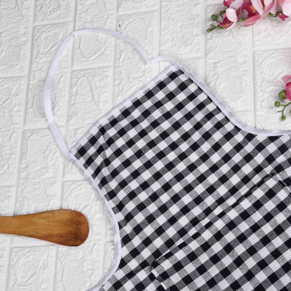 Kuber Industries Cotton Front Pocket Kitchen Check New Apron|Apron for Restaurent|Black
