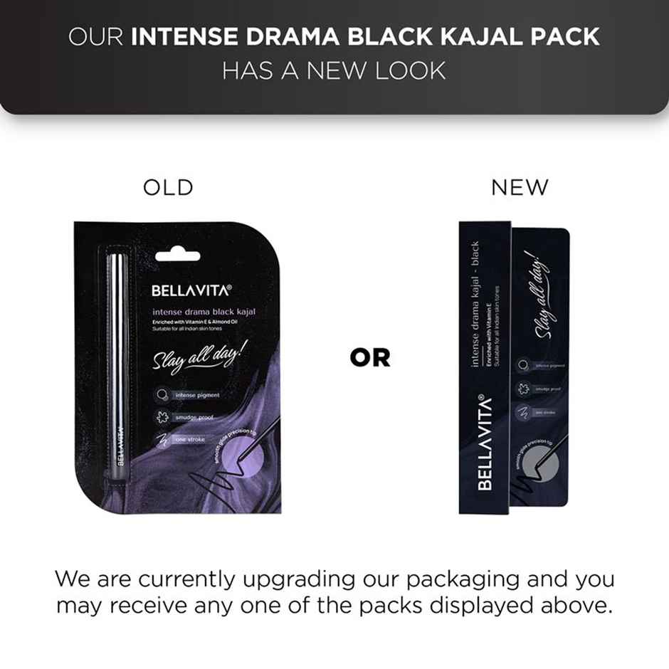 Bellavita Intense Drama Kajal Black Waterproof Smudge Proof, Long Lasting